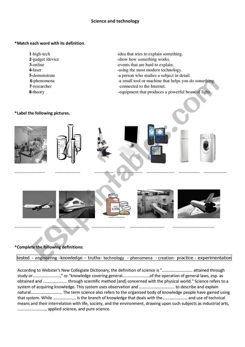 Introduction to science  worksheet