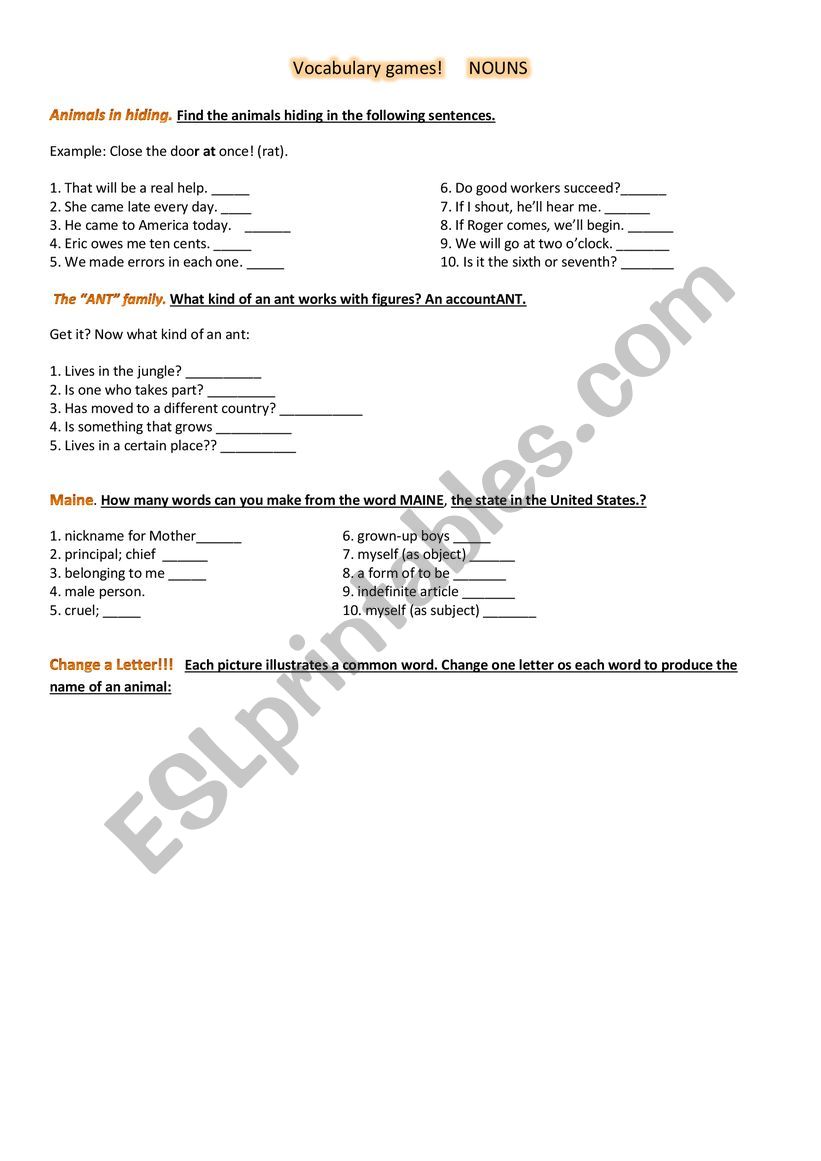 Vocabulary worksheet