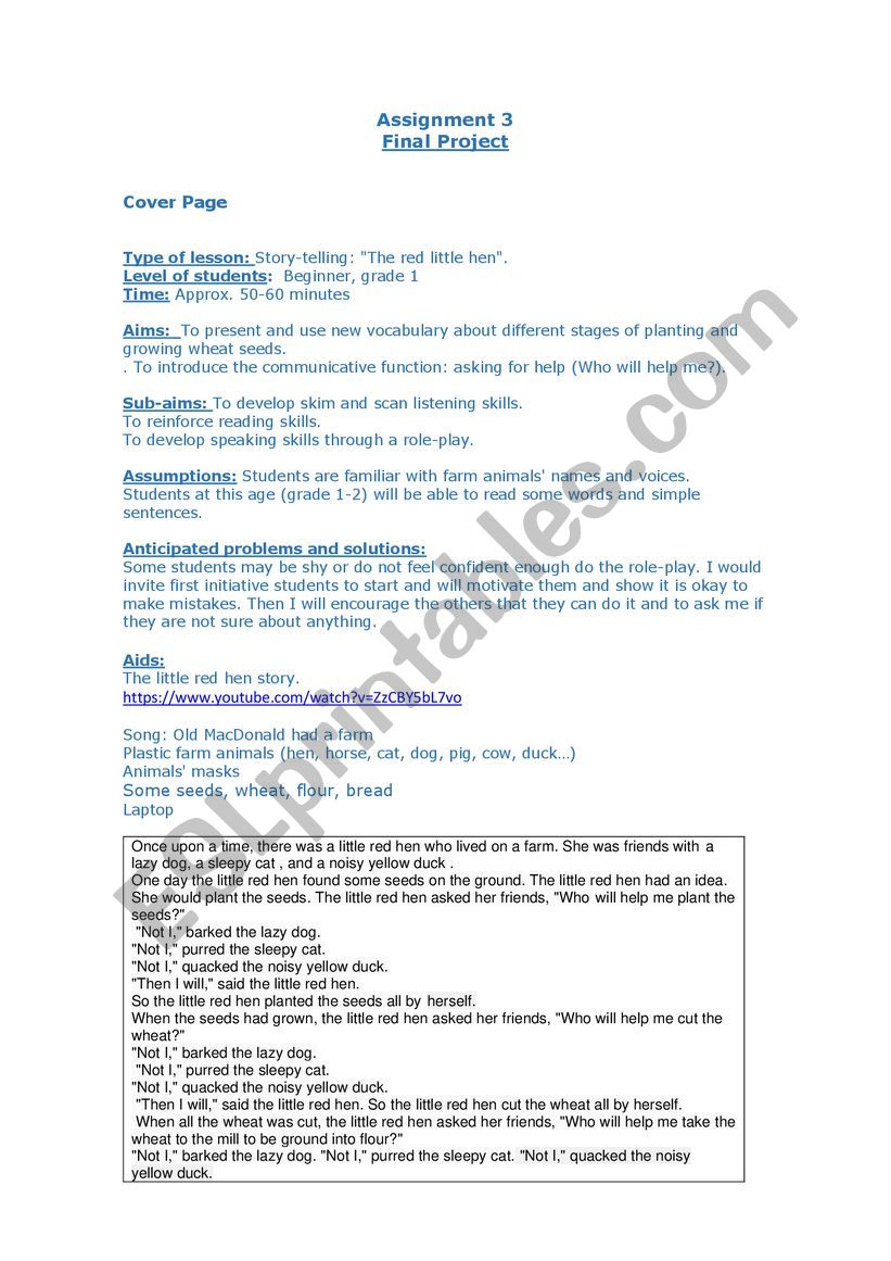 story lesson plan worksheet