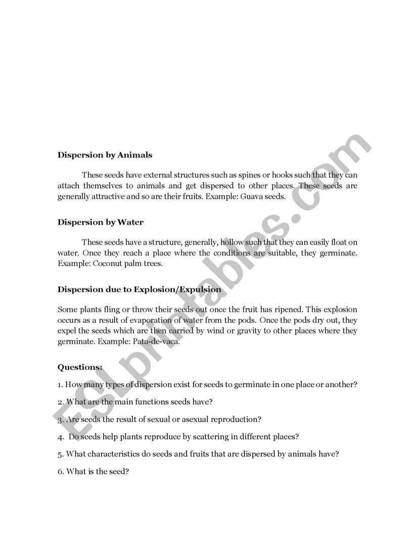 Plants Reproductions Through Seeds Esl Worksheet By Profcarlman