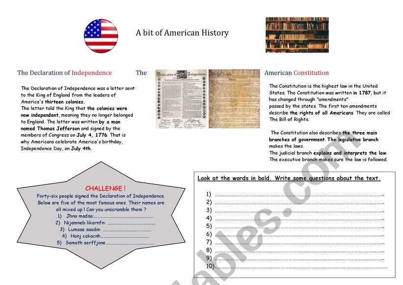 A bit of American history worksheet
