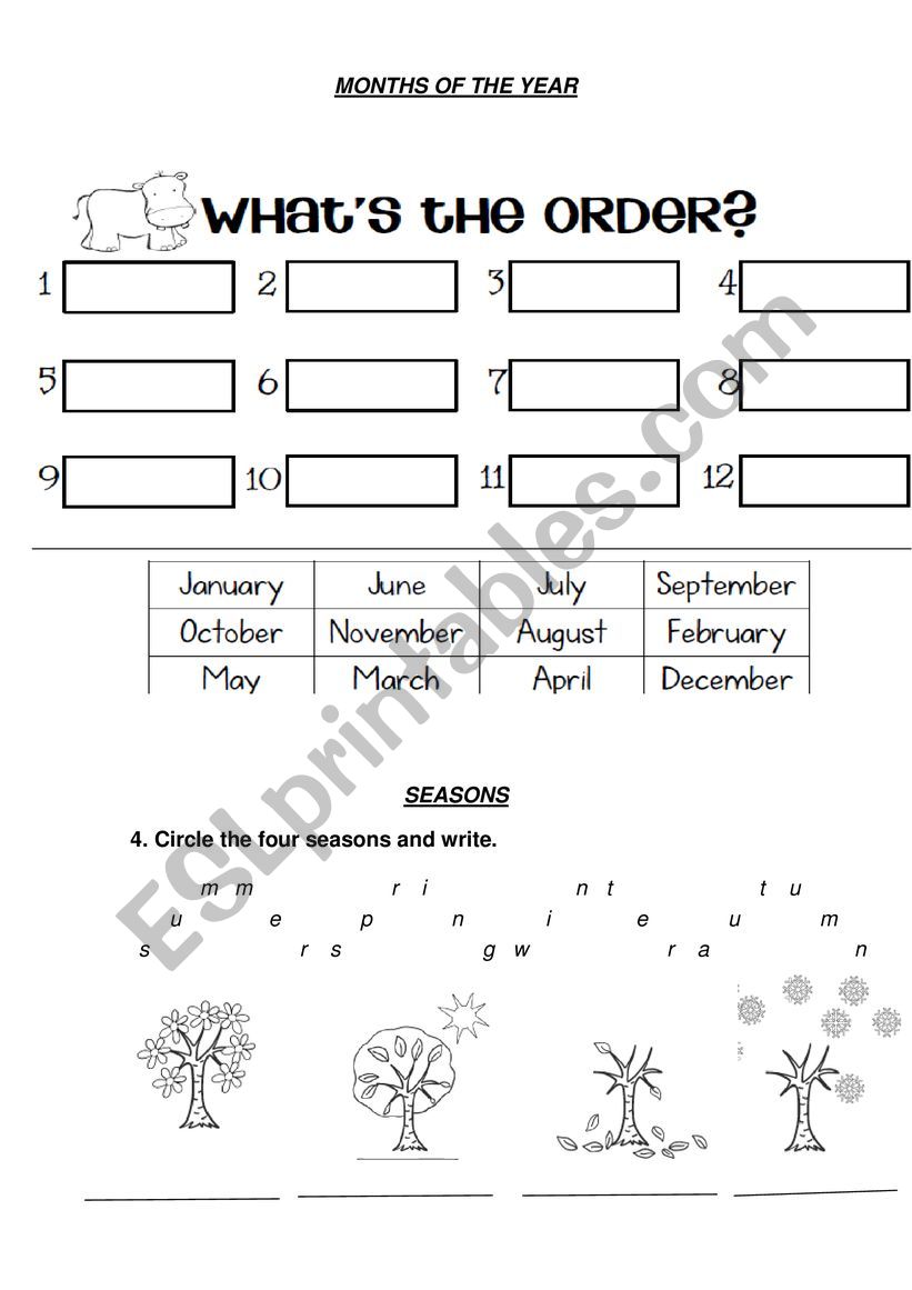 MOnths and seasons worksheet