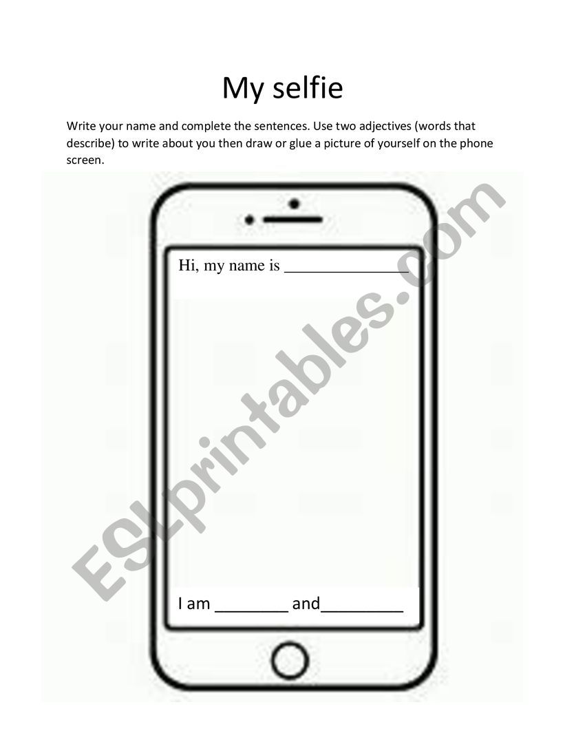 Adjective Selfie worksheet