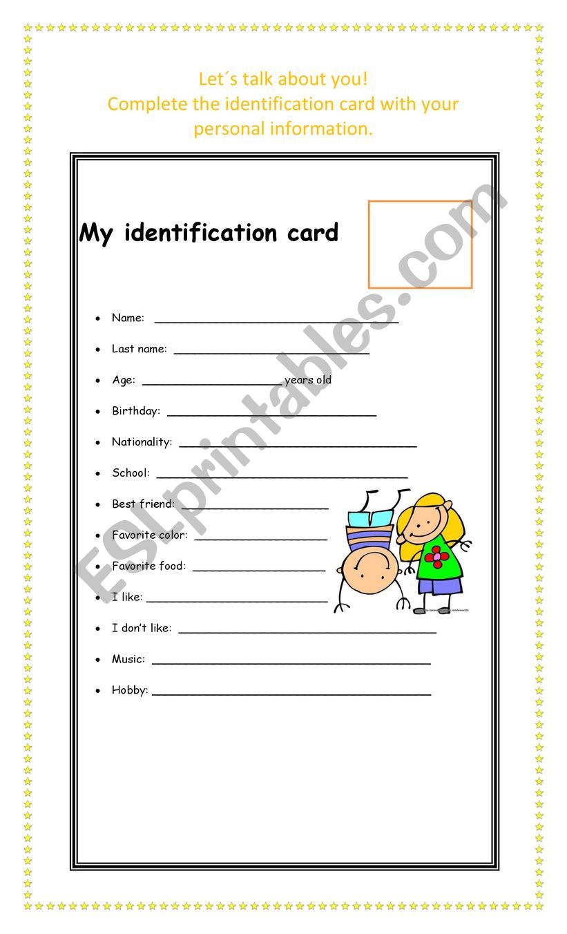 MY IDENTIFICATION CARD worksheet