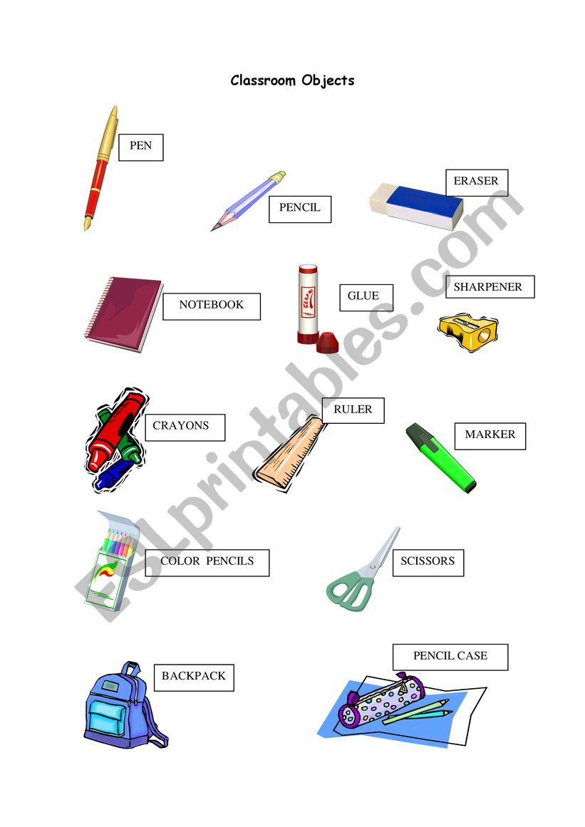 Classroom Objects worksheet