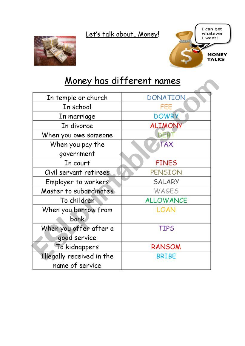 money esl worksheet by majomeli04