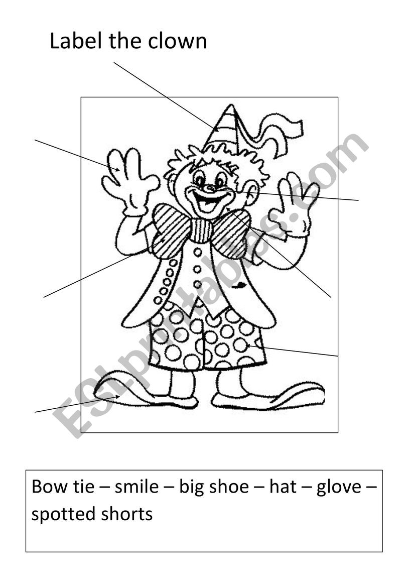 Label The Clown ESL Worksheet By Mertz77
