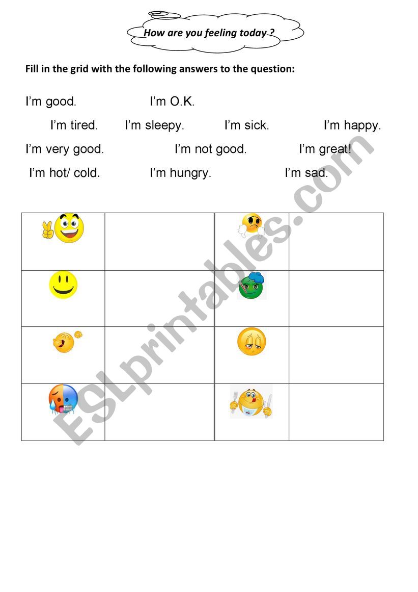 How are you feeling today?  worksheet