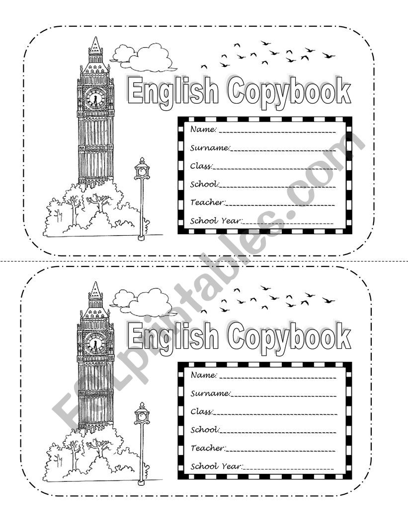 English Copybook Cover worksheet