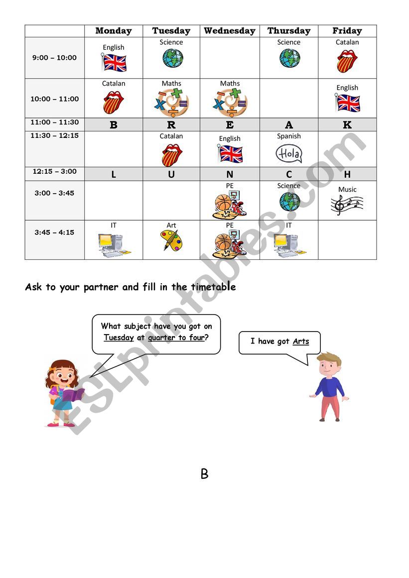 Game: What subject have you got? - ESL worksheet by oneal4