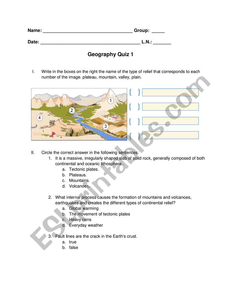 Geography Quiz 1: Relief and tectonic plates