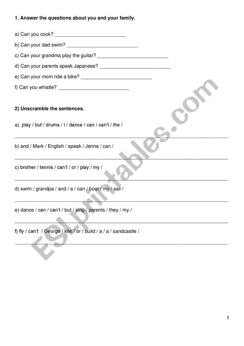 Use of CAN worksheet