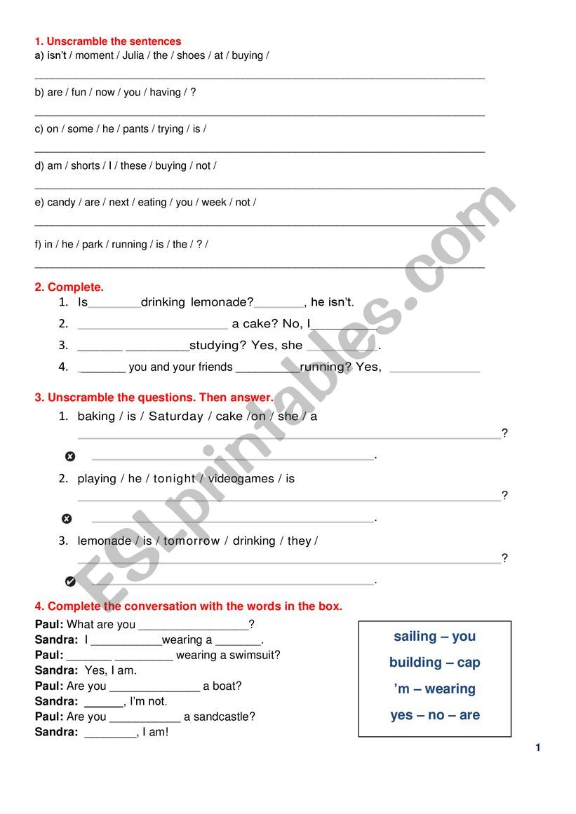 food and present continuous worksheet