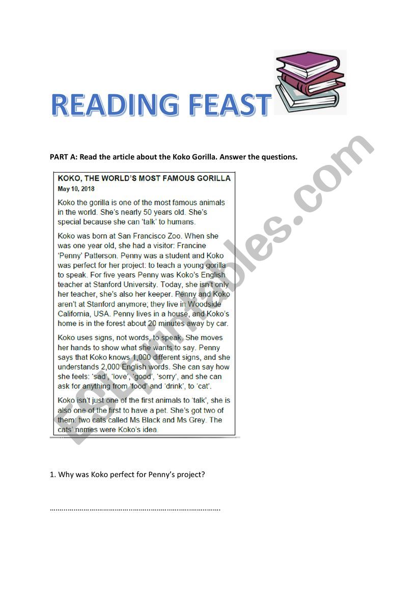 READING FEAST worksheet