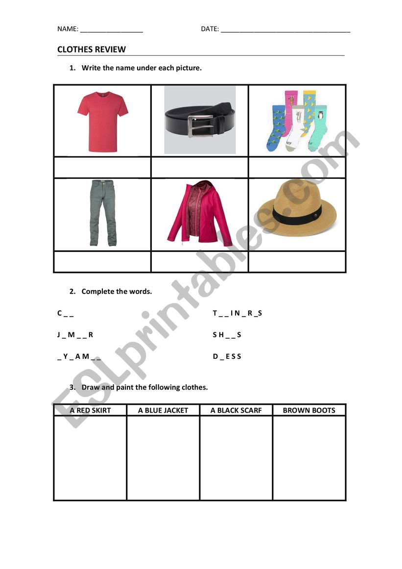 Clothes review worksheet