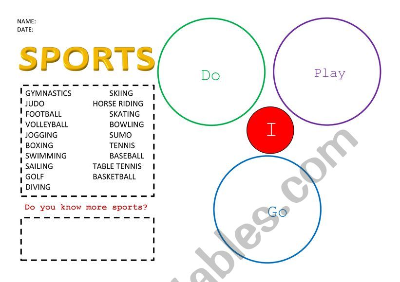 Do, play and go Sports worksheet