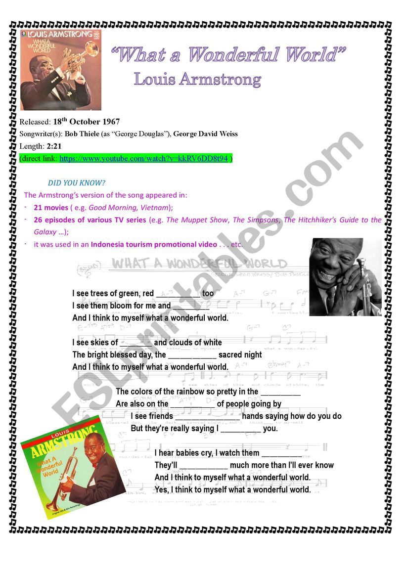 Louis Armstrong worksheet