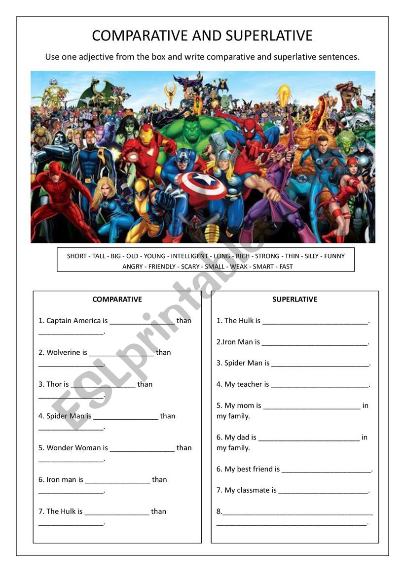 Comparative - Marvel worksheet