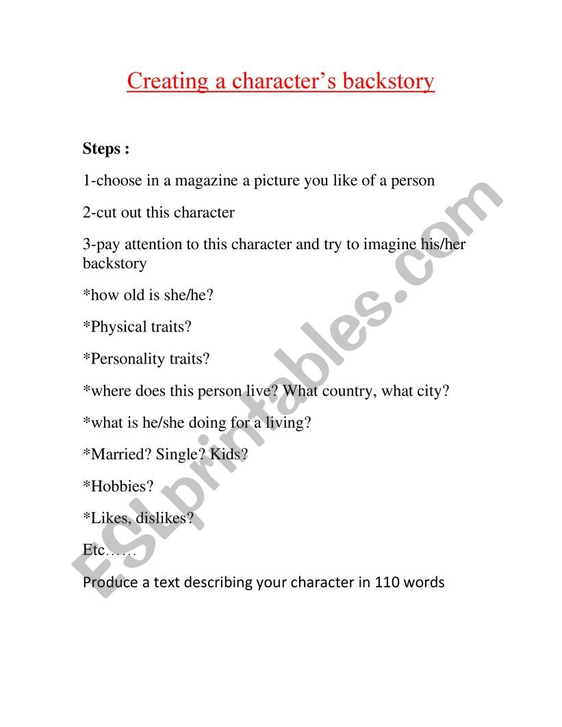 create a charactere worksheet