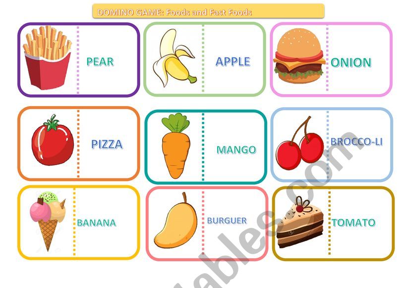 DOMINO GAME: Foods and fast foods.