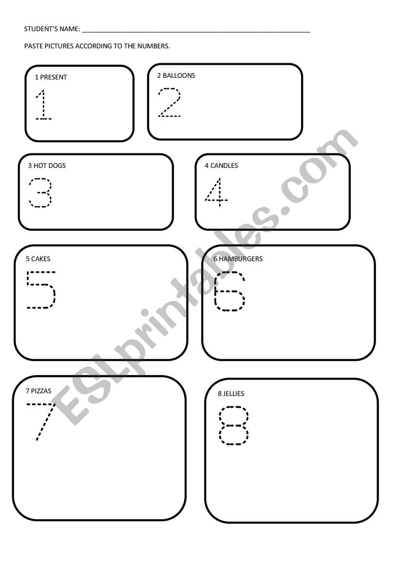 Party items and numbers worksheet