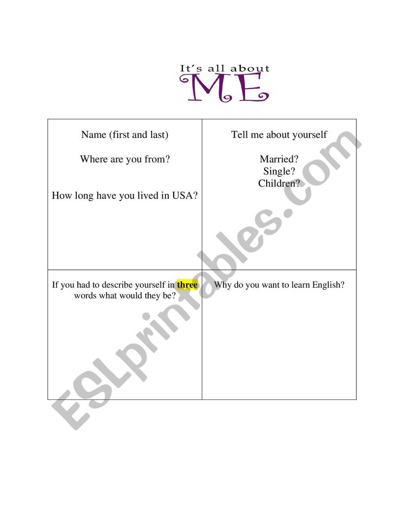 All About Me  worksheet