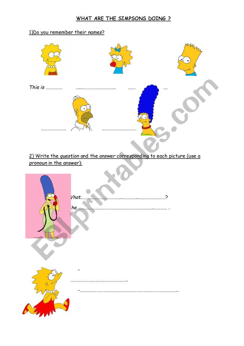 What ares the Simpsons doing? worksheet