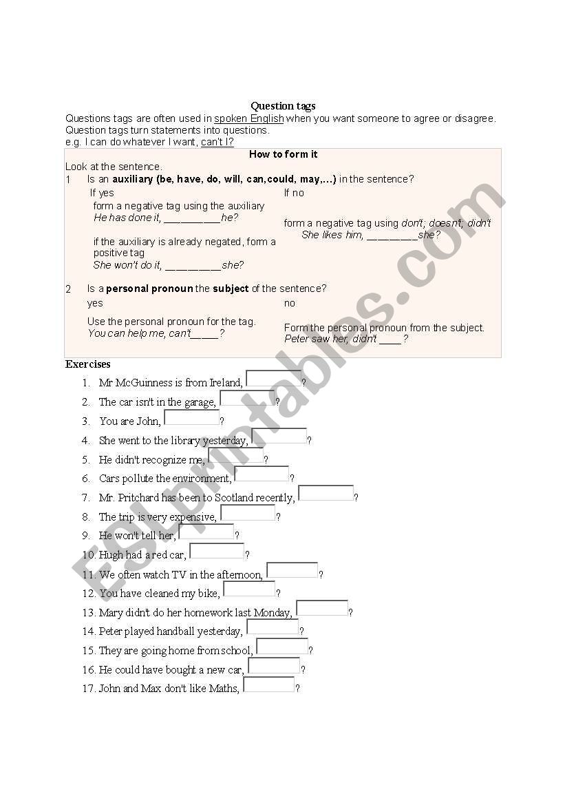 Question tags worksheet