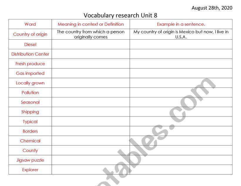Vocabulary word search. worksheet