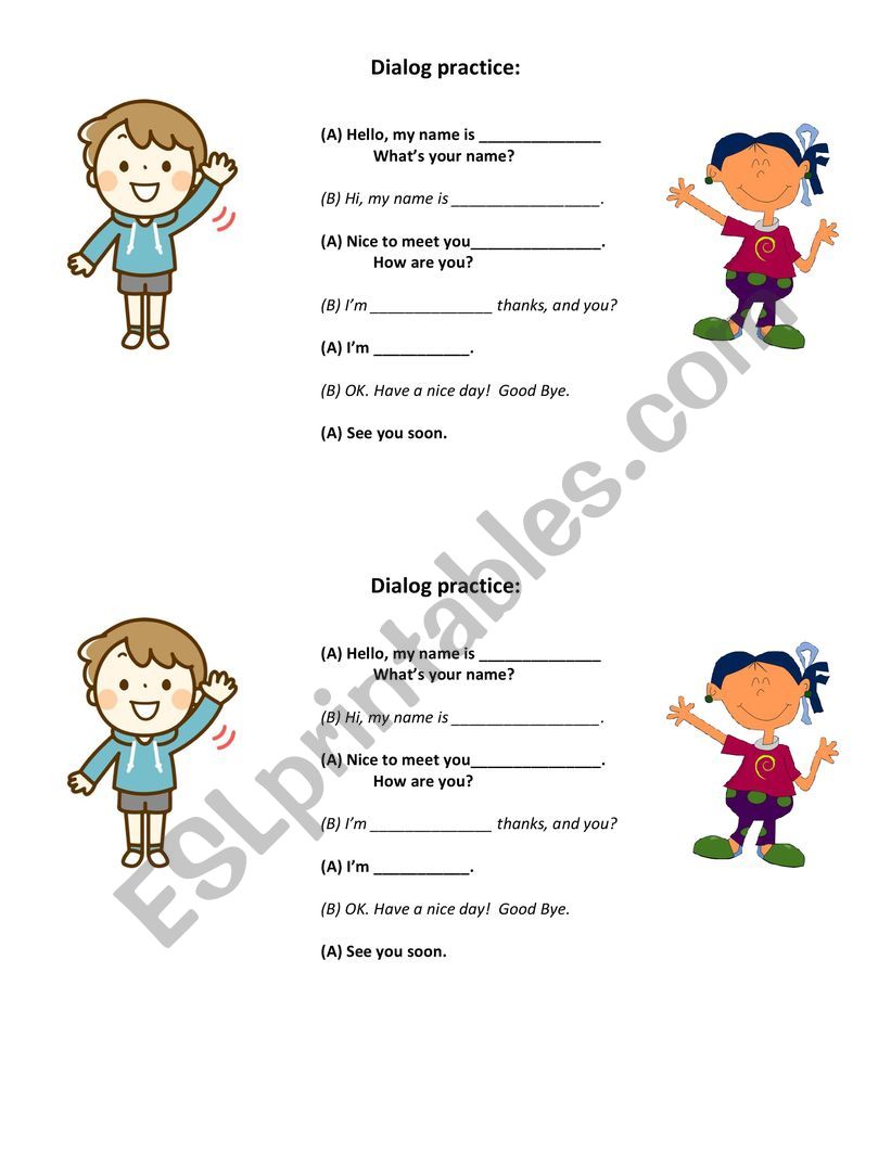 Greetings Dialog practice worksheet