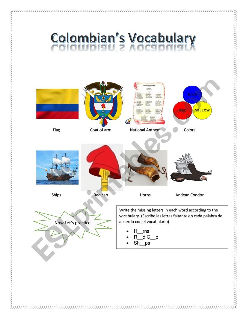 Colombian�s vocabulary worksheet