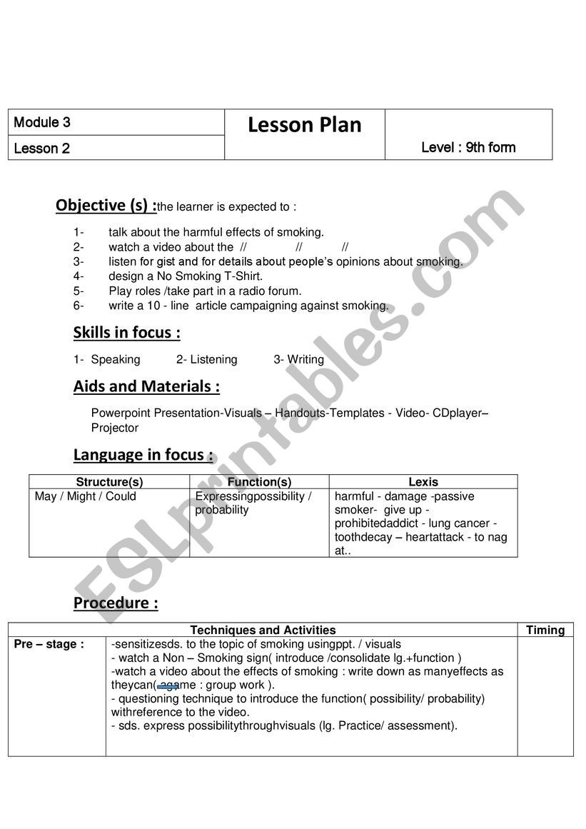 Lesson Plan worksheet