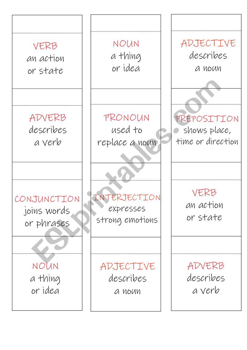 Parts of speech  worksheet