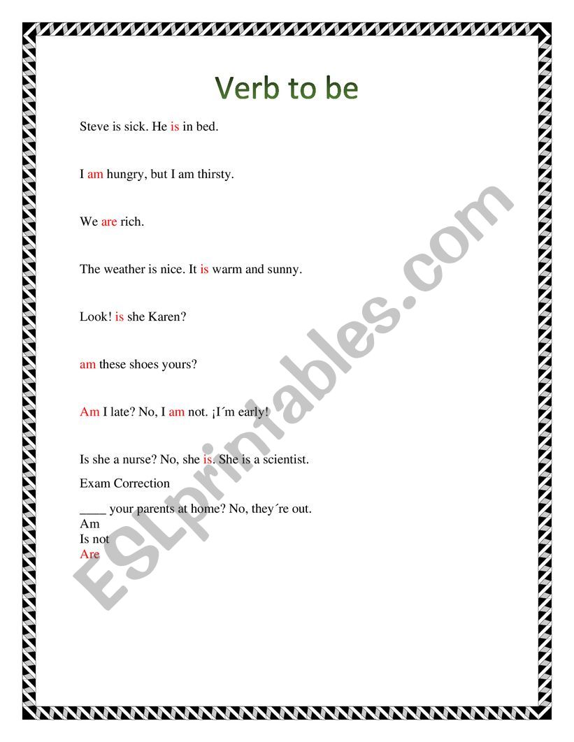 Verb to be worksheet