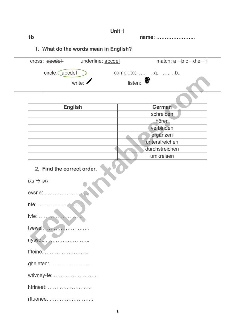 Numbers and greetings worksheet