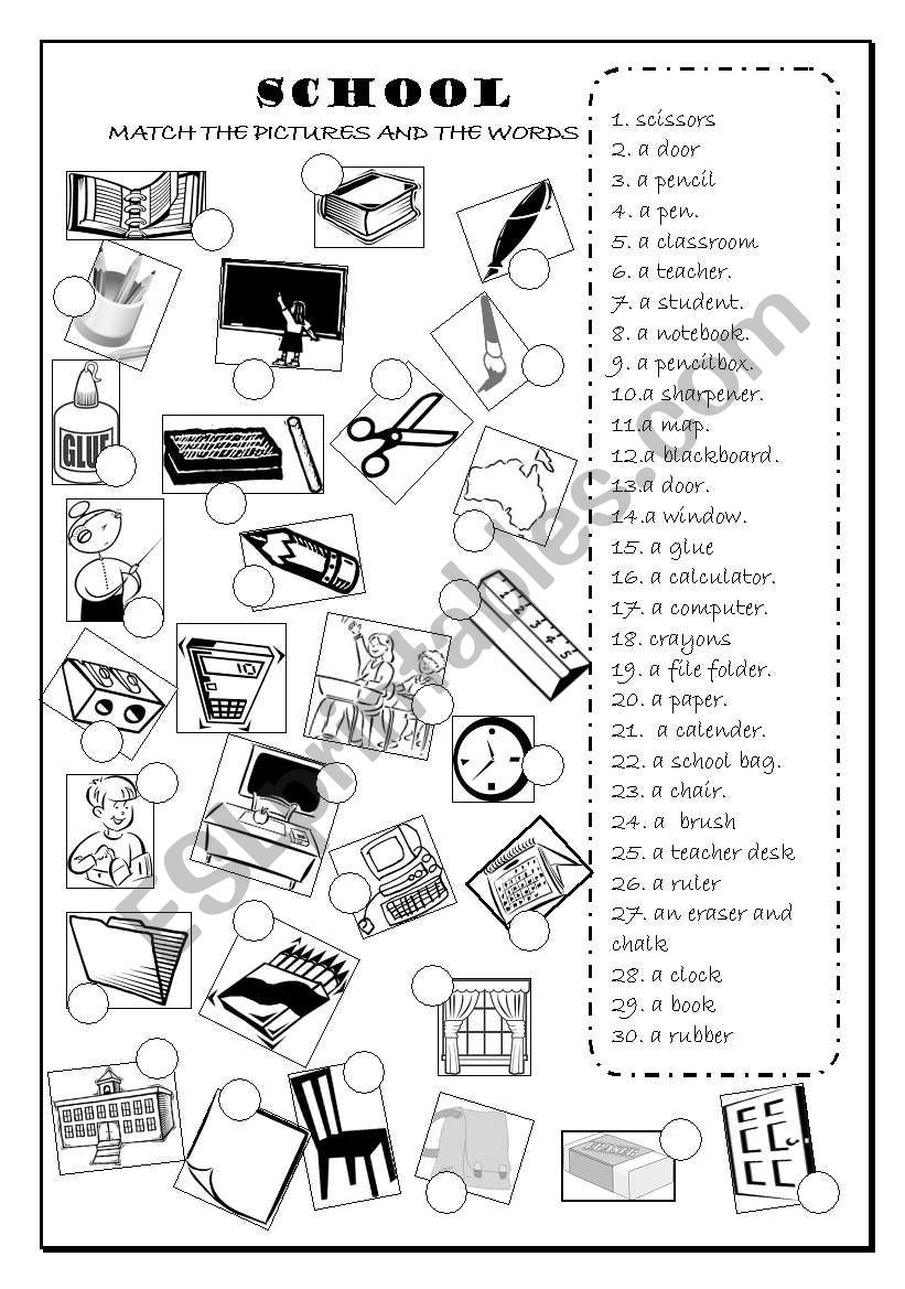 Free Printable Worksheets About School And Classroom Objects