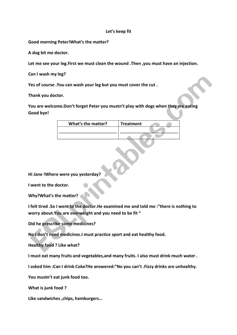 Let�s keep fit worksheet