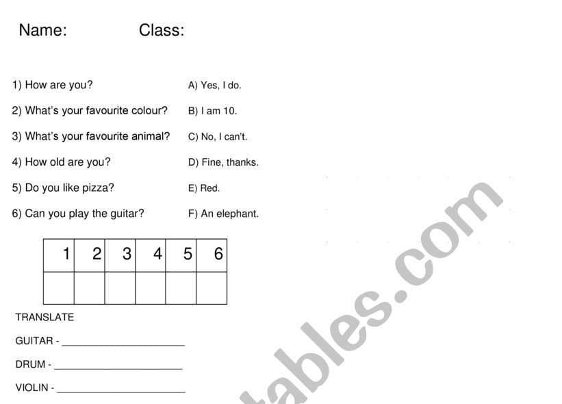 Questions worksheet