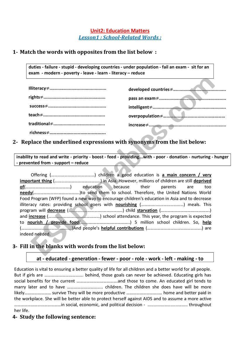 Revision 4th form Unit2 Lesson 1