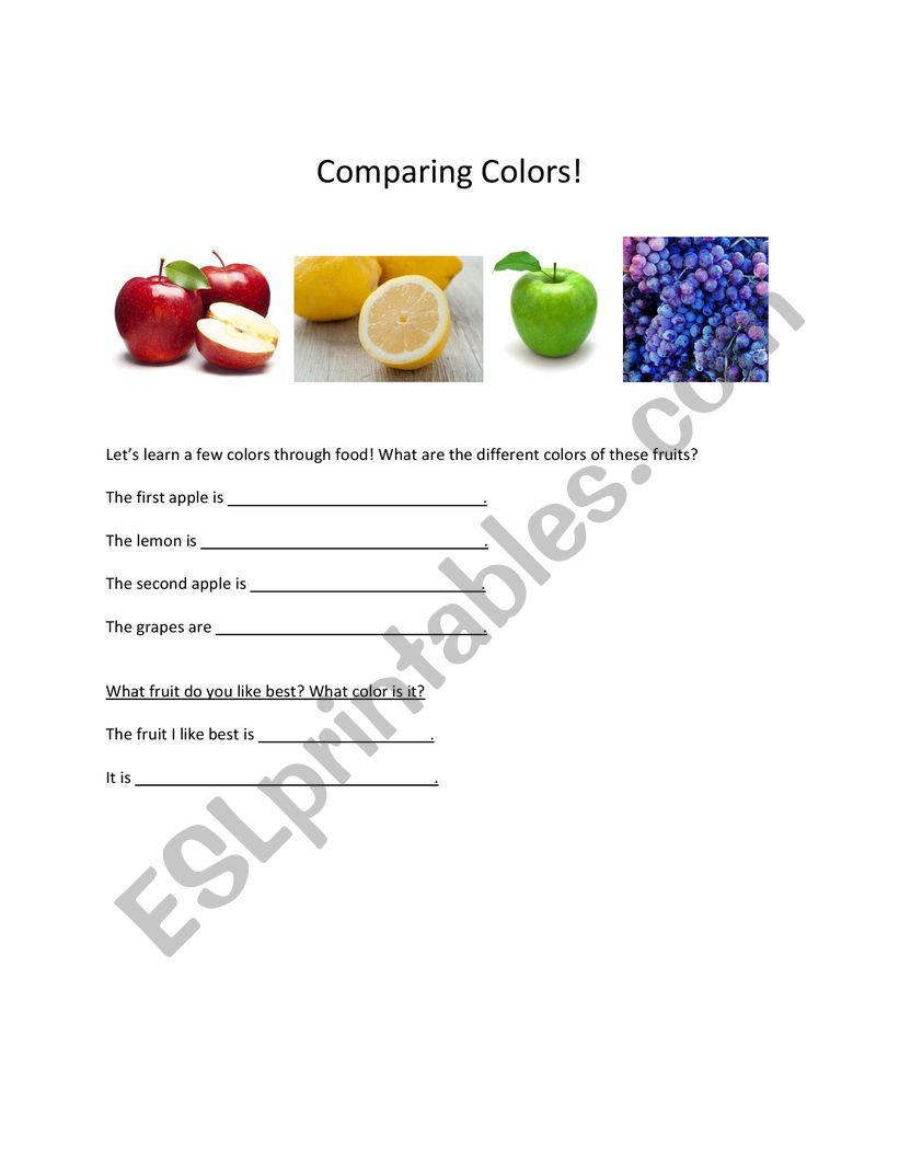 Comparing Colors  worksheet
