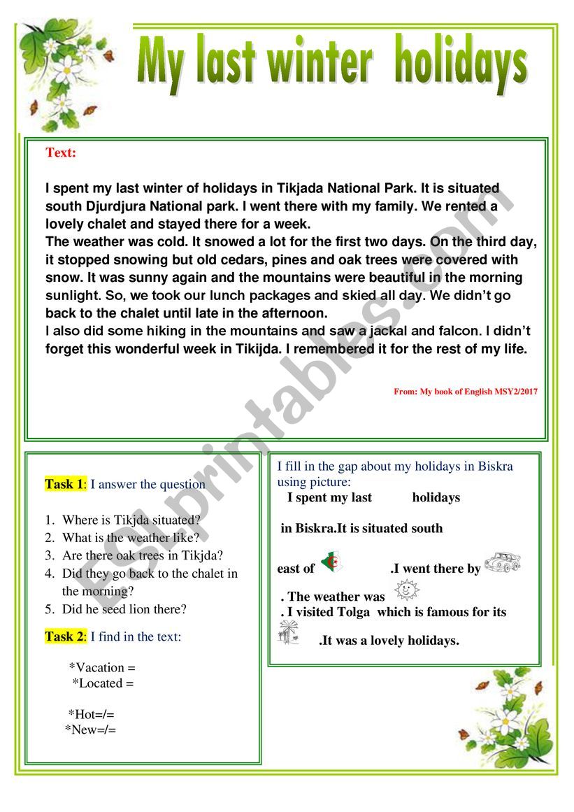 holidays worksheet