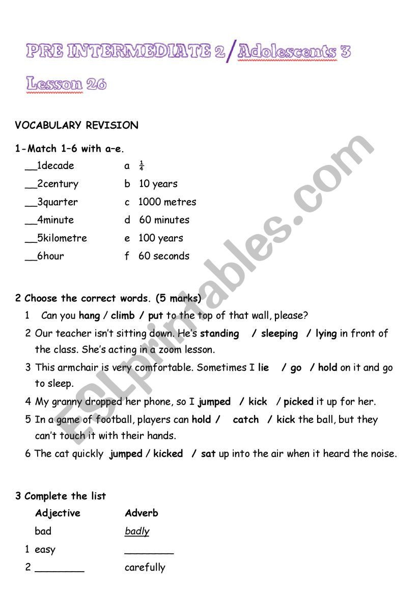 Revsion on vocabulary worksheet