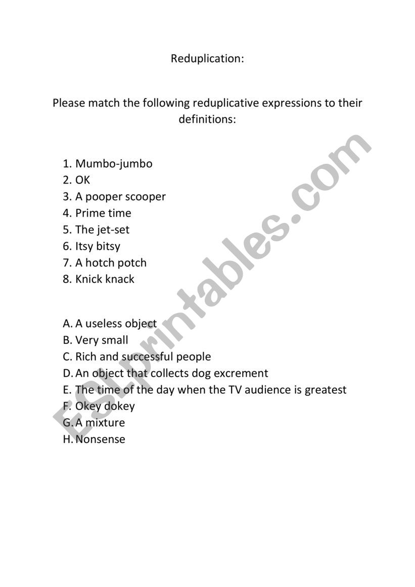 Reduplication worksheet