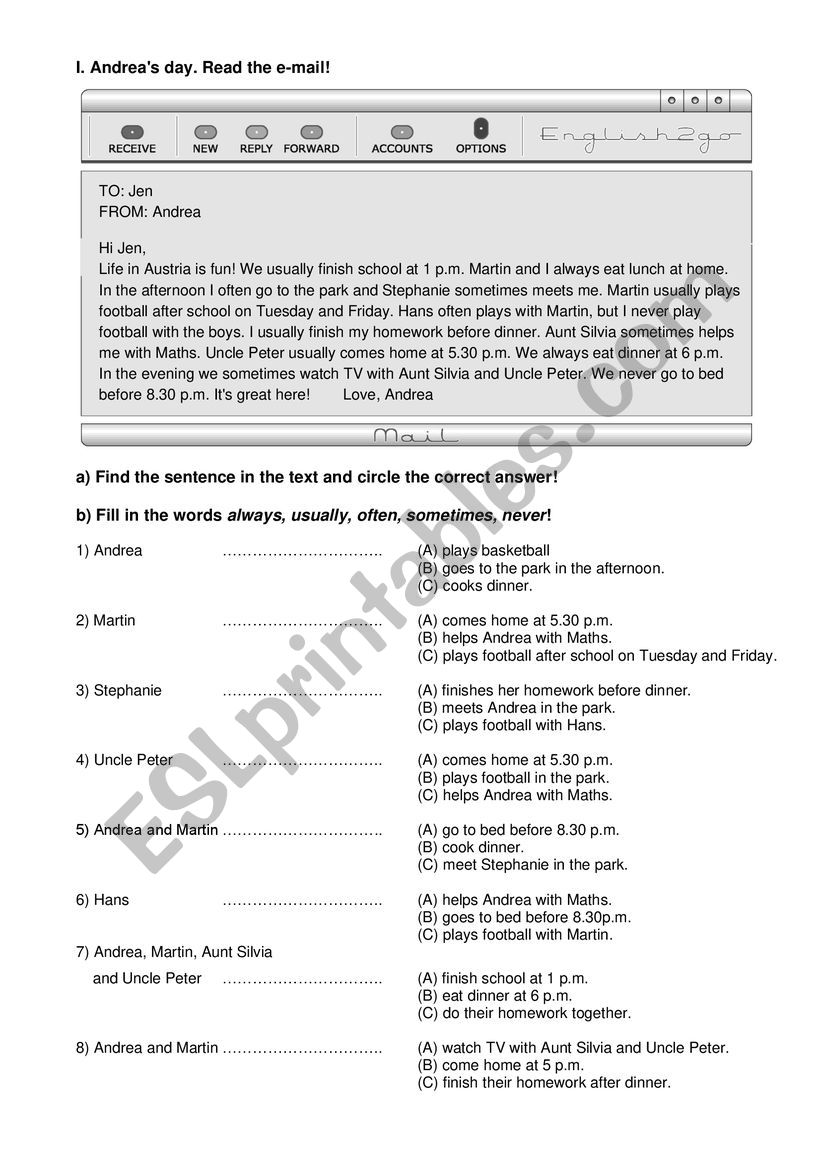 Adverbs of frequency worksheet