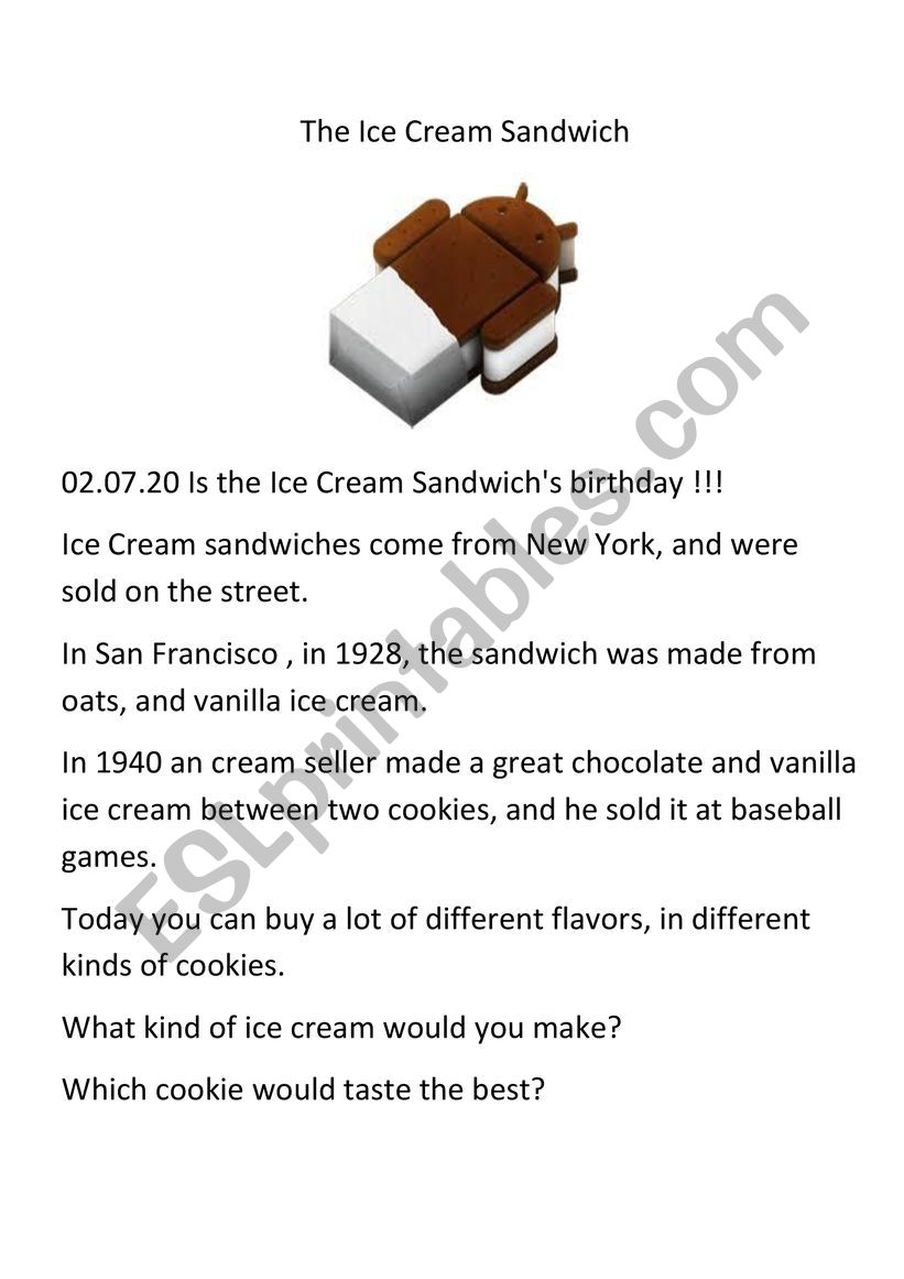 The Ice Cream Sandwich worksheet