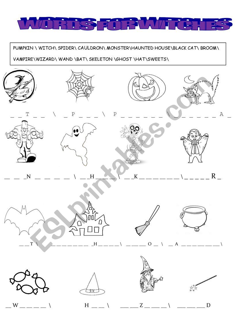 words for witches worksheet