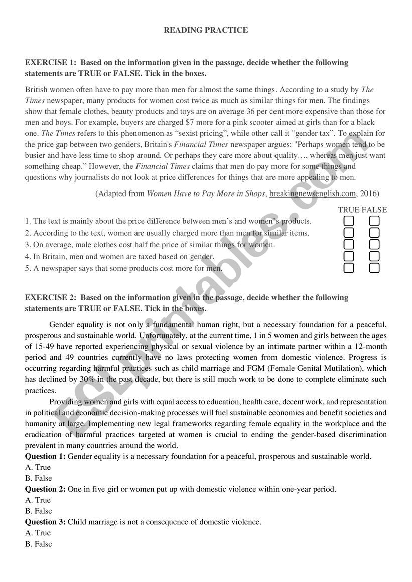 Mixed reading practice worksheet