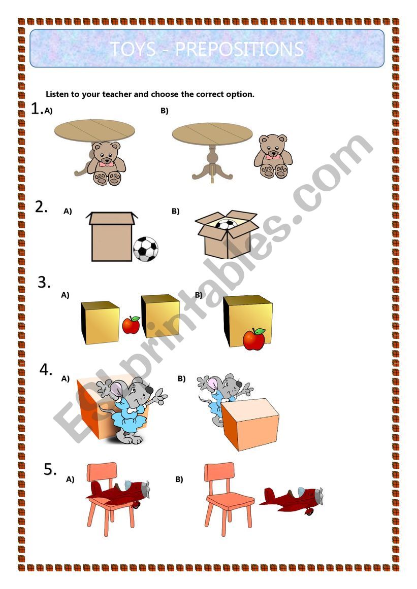 Location preposition worksheets for preschool and kindergarten