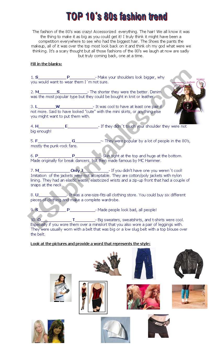 MUSIC in the 80´s - ESL worksheet by claro