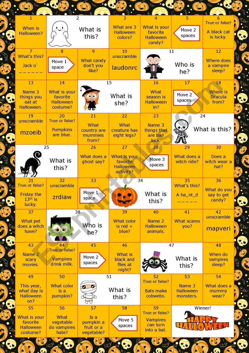 Halloween board game - ESL worksheet by Travelling High and Low